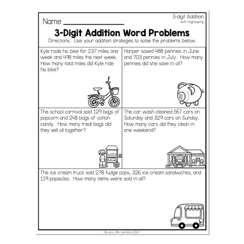 3 digit addition subtraction word problems|Addition Worksheets (3.
